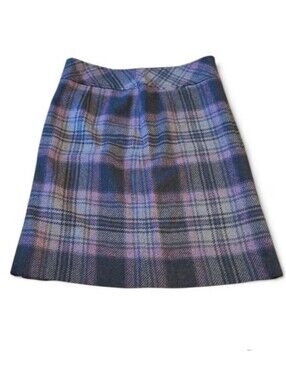Women's LL Bean Wool Pencil Mini Skirt Grey & Lavender Plaid 6P